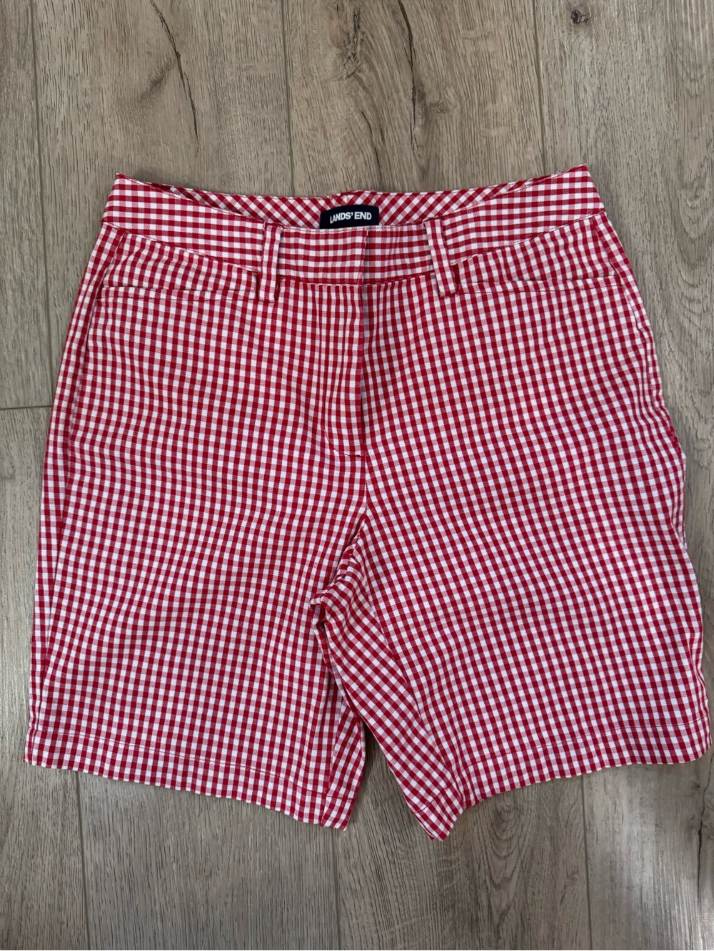 Lands' End Women's Red/White Gingham Mid Rise Bermuda Shorts Size 6 Pockets